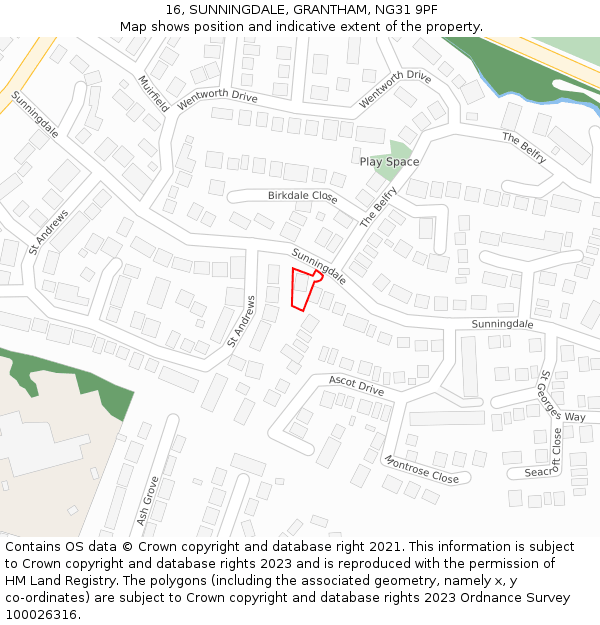 16, SUNNINGDALE, GRANTHAM, NG31 9PF: Location map and indicative extent of plot