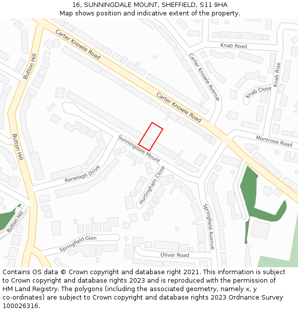 16, SUNNINGDALE MOUNT, SHEFFIELD, S11 9HA: Location map and indicative extent of plot