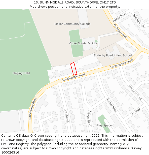 16, SUNNINGDALE ROAD, SCUNTHORPE, DN17 2TD: Location map and indicative extent of plot