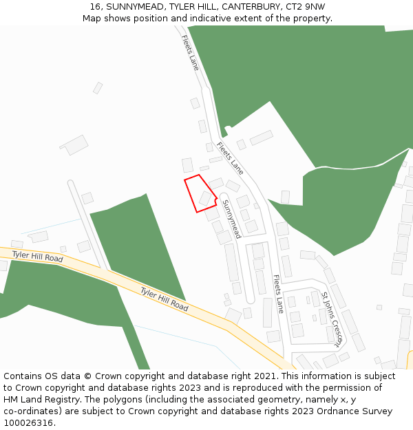 16, SUNNYMEAD, TYLER HILL, CANTERBURY, CT2 9NW: Location map and indicative extent of plot