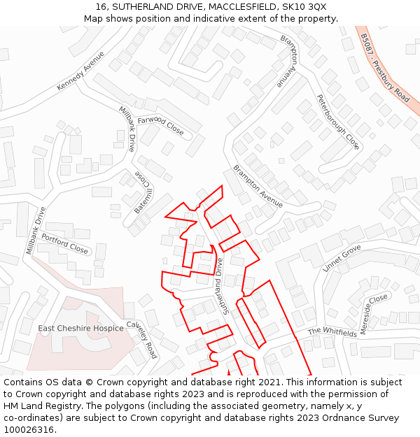 16, SUTHERLAND DRIVE, MACCLESFIELD, SK10 3QX: Location map and indicative extent of plot