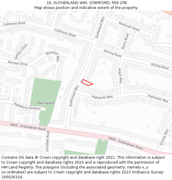 16, SUTHERLAND WAY, STAMFORD, PE9 2TB: Location map and indicative extent of plot