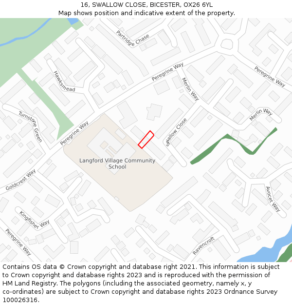 16, SWALLOW CLOSE, BICESTER, OX26 6YL: Location map and indicative extent of plot