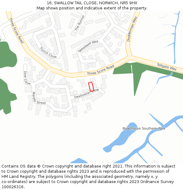 16, SWALLOW TAIL CLOSE, NORWICH, NR5 9HX: Location map and indicative extent of plot