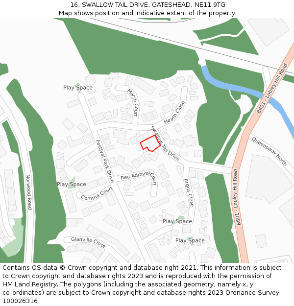 16, SWALLOW TAIL DRIVE, GATESHEAD, NE11 9TG: Location map and indicative extent of plot
