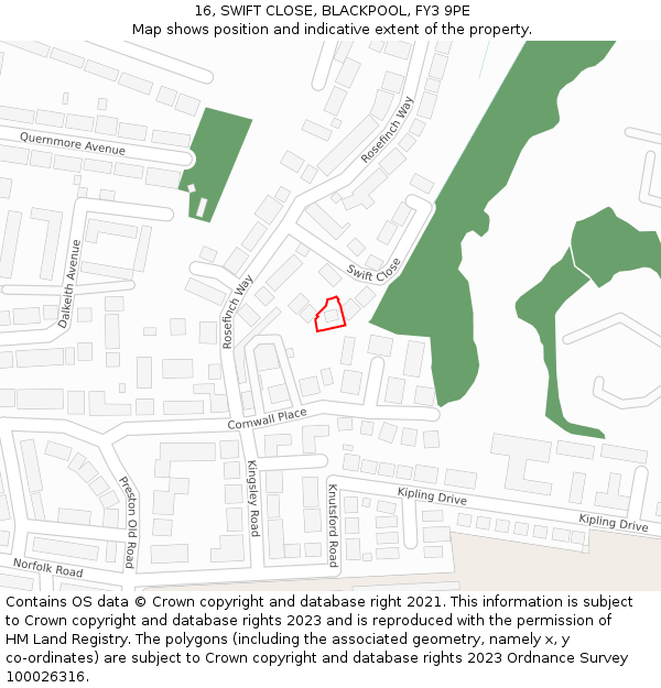 16, SWIFT CLOSE, BLACKPOOL, FY3 9PE: Location map and indicative extent of plot