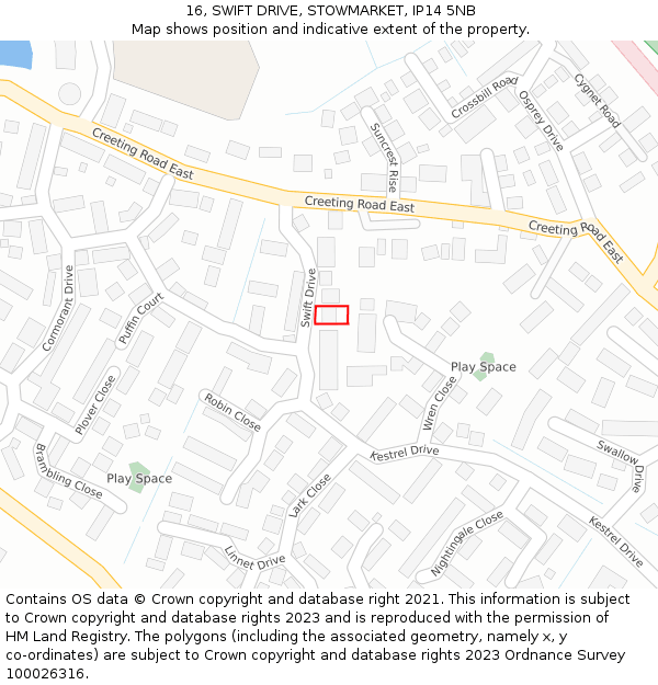 16, SWIFT DRIVE, STOWMARKET, IP14 5NB: Location map and indicative extent of plot