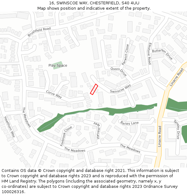 16, SWINSCOE WAY, CHESTERFIELD, S40 4UU: Location map and indicative extent of plot