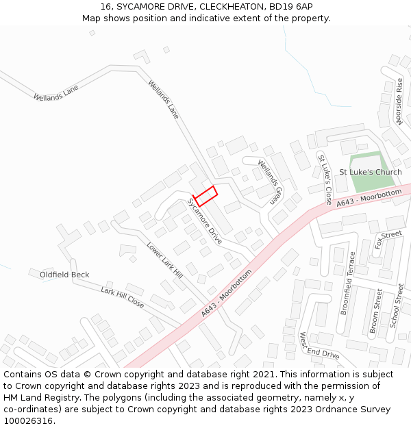 16, SYCAMORE DRIVE, CLECKHEATON, BD19 6AP: Location map and indicative extent of plot