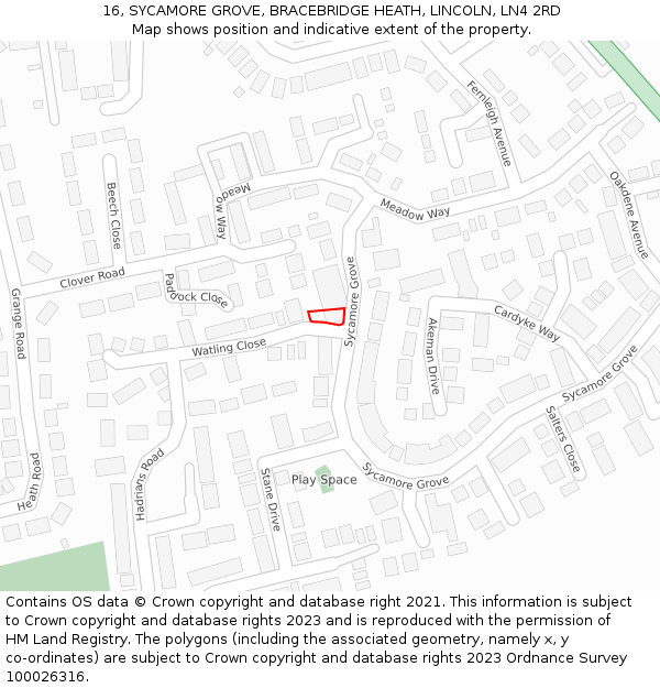 16, SYCAMORE GROVE, BRACEBRIDGE HEATH, LINCOLN, LN4 2RD: Location map and indicative extent of plot