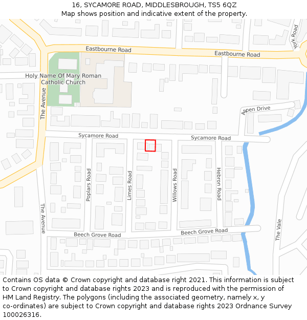 16, SYCAMORE ROAD, MIDDLESBROUGH, TS5 6QZ: Location map and indicative extent of plot