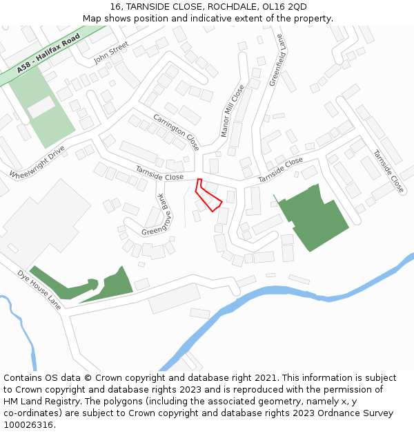 16, TARNSIDE CLOSE, ROCHDALE, OL16 2QD: Location map and indicative extent of plot