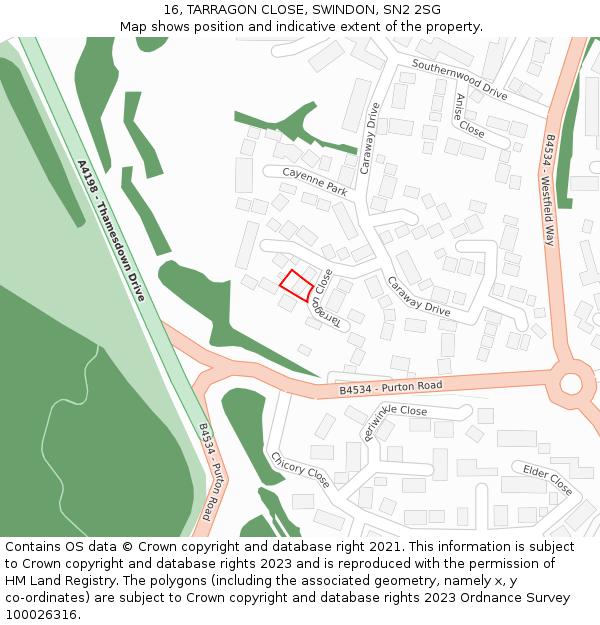 16, TARRAGON CLOSE, SWINDON, SN2 2SG: Location map and indicative extent of plot