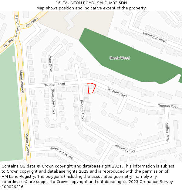 16, TAUNTON ROAD, SALE, M33 5DN: Location map and indicative extent of plot