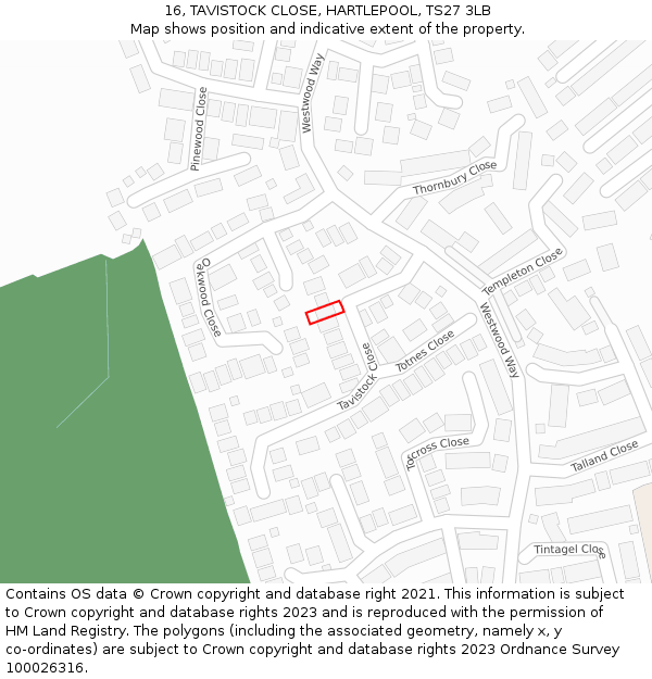 16, TAVISTOCK CLOSE, HARTLEPOOL, TS27 3LB: Location map and indicative extent of plot