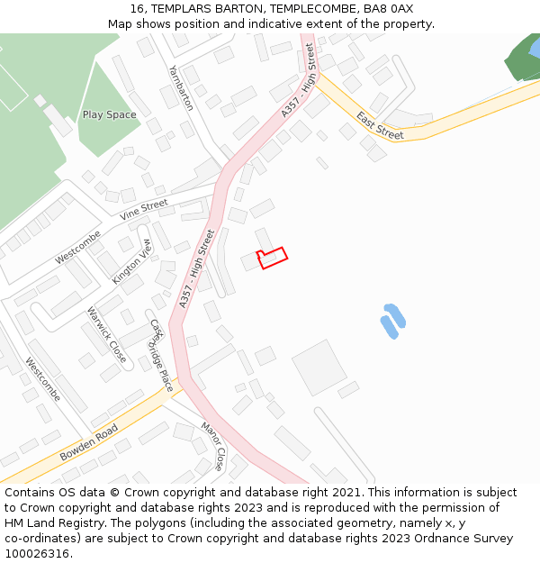 16, TEMPLARS BARTON, TEMPLECOMBE, BA8 0AX: Location map and indicative extent of plot