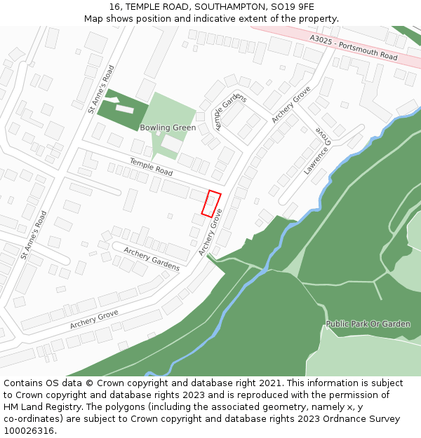 16, TEMPLE ROAD, SOUTHAMPTON, SO19 9FE: Location map and indicative extent of plot