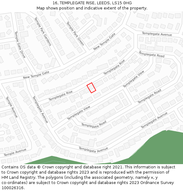 16, TEMPLEGATE RISE, LEEDS, LS15 0HG: Location map and indicative extent of plot