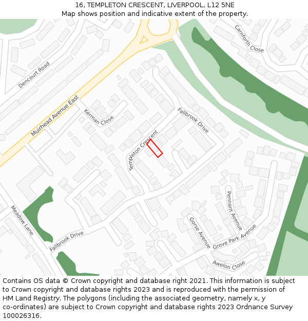 16, TEMPLETON CRESCENT, LIVERPOOL, L12 5NE: Location map and indicative extent of plot
