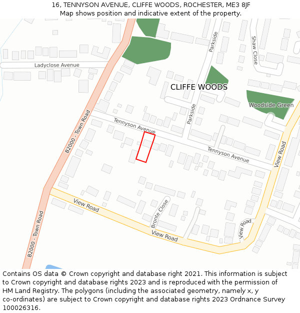 16, TENNYSON AVENUE, CLIFFE WOODS, ROCHESTER, ME3 8JF: Location map and indicative extent of plot