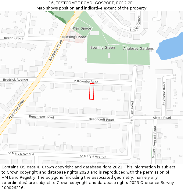 16, TESTCOMBE ROAD, GOSPORT, PO12 2EL: Location map and indicative extent of plot