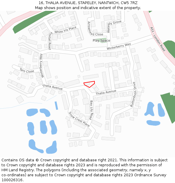 16, THALIA AVENUE, STAPELEY, NANTWICH, CW5 7RZ: Location map and indicative extent of plot