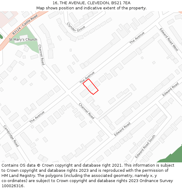 16, THE AVENUE, CLEVEDON, BS21 7EA: Location map and indicative extent of plot