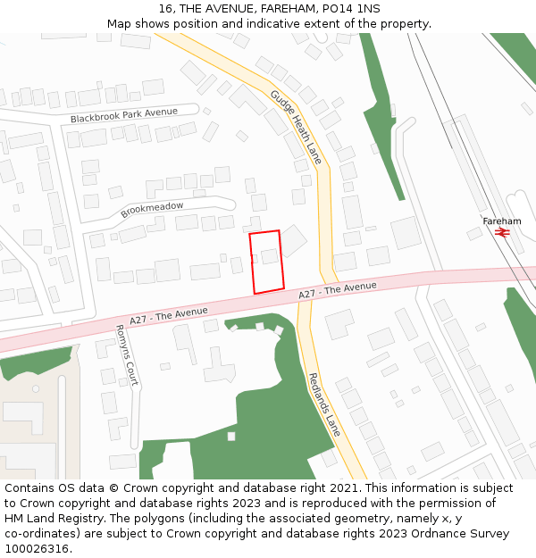 16, THE AVENUE, FAREHAM, PO14 1NS: Location map and indicative extent of plot