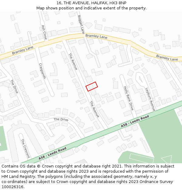 16, THE AVENUE, HALIFAX, HX3 8NP: Location map and indicative extent of plot