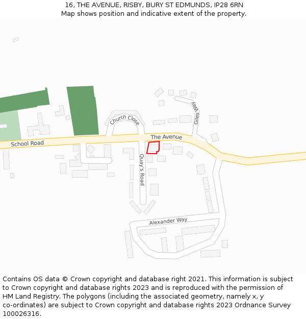 16, THE AVENUE, RISBY, BURY ST EDMUNDS, IP28 6RN: Location map and indicative extent of plot