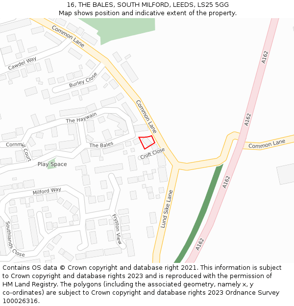 16, THE BALES, SOUTH MILFORD, LEEDS, LS25 5GG: Location map and indicative extent of plot