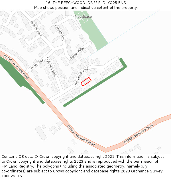 16, THE BEECHWOOD, DRIFFIELD, YO25 5NS: Location map and indicative extent of plot