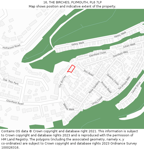 16, THE BIRCHES, PLYMOUTH, PL6 7LP: Location map and indicative extent of plot