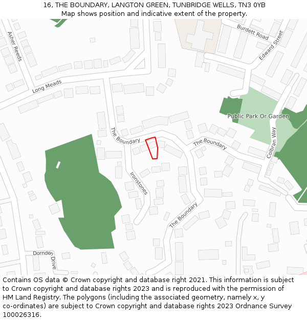 16, THE BOUNDARY, LANGTON GREEN, TUNBRIDGE WELLS, TN3 0YB: Location map and indicative extent of plot