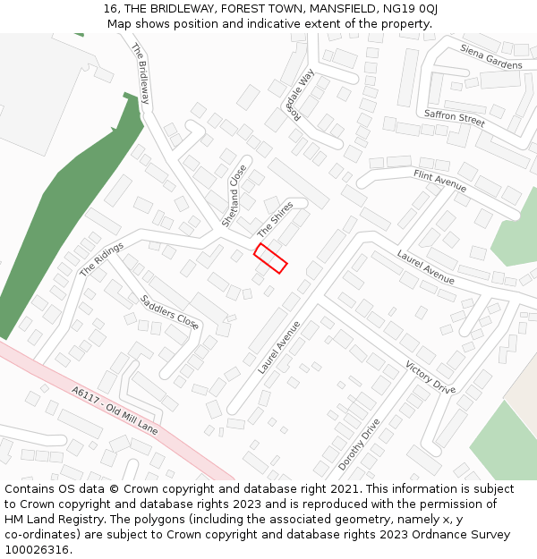 16, THE BRIDLEWAY, FOREST TOWN, MANSFIELD, NG19 0QJ: Location map and indicative extent of plot