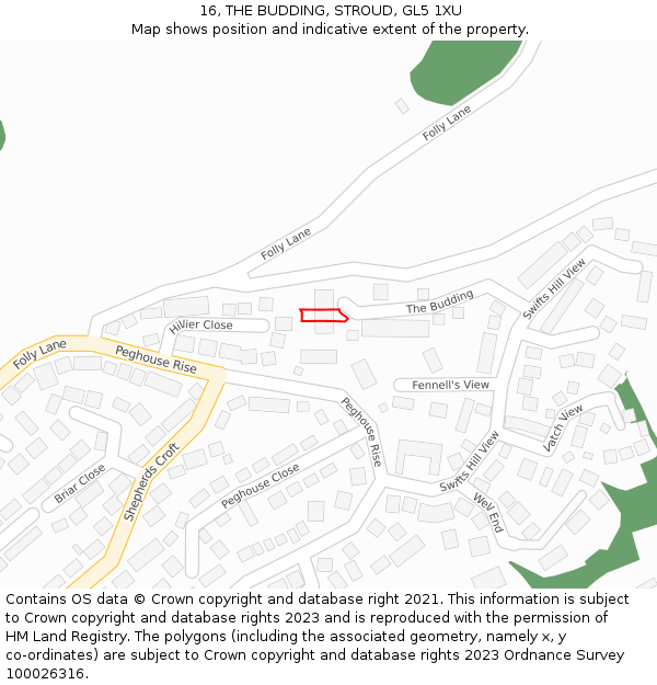 16, THE BUDDING, STROUD, GL5 1XU: Location map and indicative extent of plot