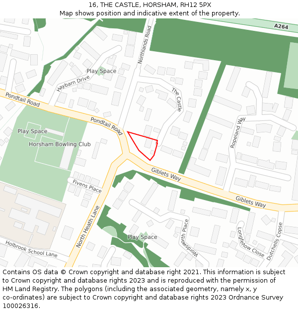 16, THE CASTLE, HORSHAM, RH12 5PX: Location map and indicative extent of plot