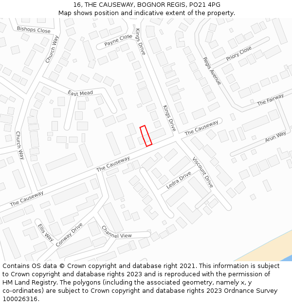 16, THE CAUSEWAY, BOGNOR REGIS, PO21 4PG: Location map and indicative extent of plot