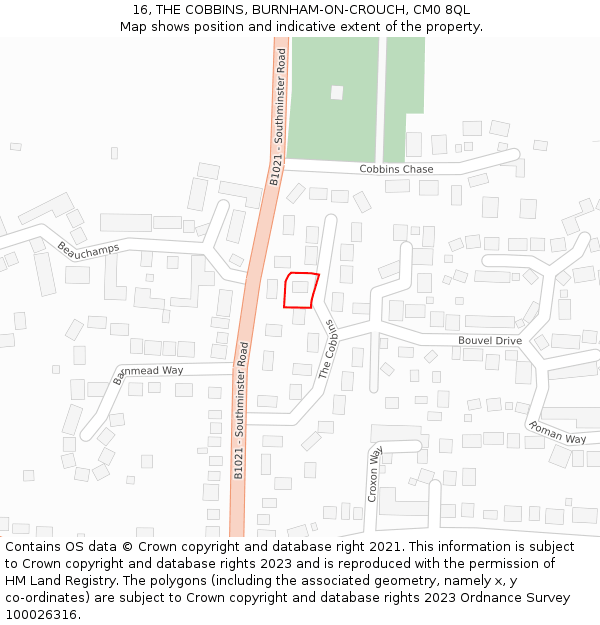 16, THE COBBINS, BURNHAM-ON-CROUCH, CM0 8QL: Location map and indicative extent of plot