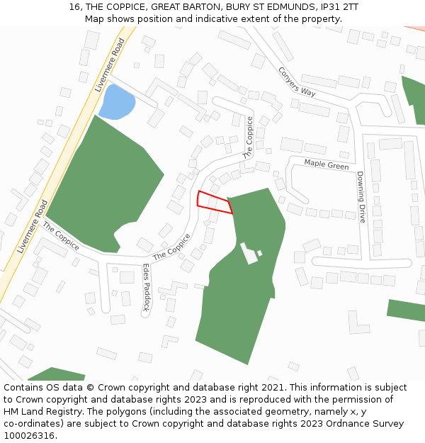 16, THE COPPICE, GREAT BARTON, BURY ST EDMUNDS, IP31 2TT: Location map and indicative extent of plot