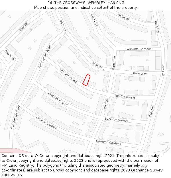 16, THE CROSSWAYS, WEMBLEY, HA9 9NG: Location map and indicative extent of plot