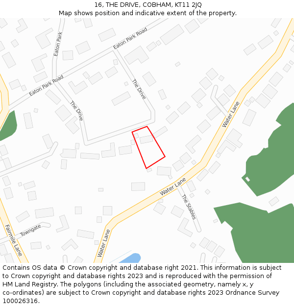16, THE DRIVE, COBHAM, KT11 2JQ: Location map and indicative extent of plot