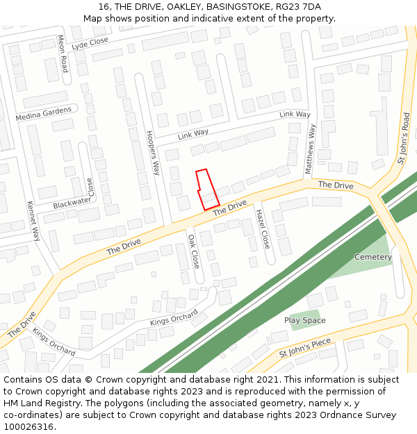 16, THE DRIVE, OAKLEY, BASINGSTOKE, RG23 7DA: Location map and indicative extent of plot