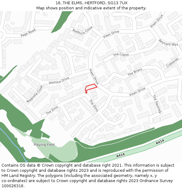 16, THE ELMS, HERTFORD, SG13 7UX: Location map and indicative extent of plot