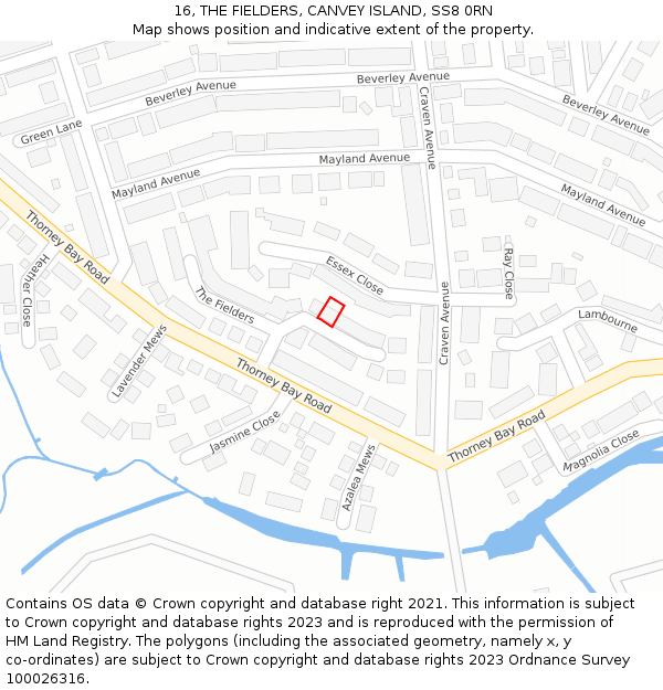 16, THE FIELDERS, CANVEY ISLAND, SS8 0RN: Location map and indicative extent of plot