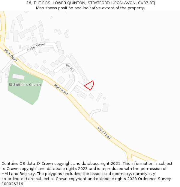 16, THE FIRS, LOWER QUINTON, STRATFORD-UPON-AVON, CV37 8TJ: Location map and indicative extent of plot