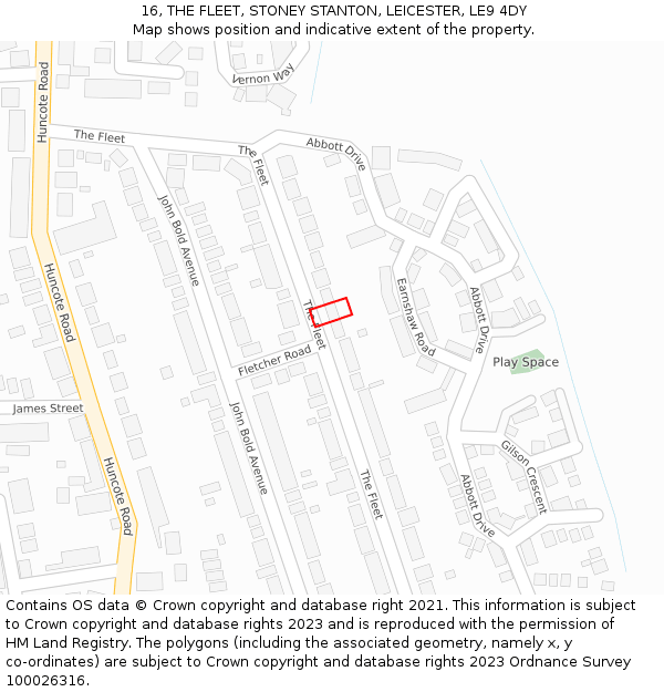 16, THE FLEET, STONEY STANTON, LEICESTER, LE9 4DY: Location map and indicative extent of plot