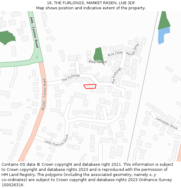 16, THE FURLONGS, MARKET RASEN, LN8 3DF: Location map and indicative extent of plot