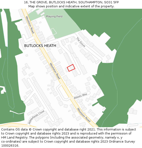 16, THE GROVE, BUTLOCKS HEATH, SOUTHAMPTON, SO31 5FP: Location map and indicative extent of plot