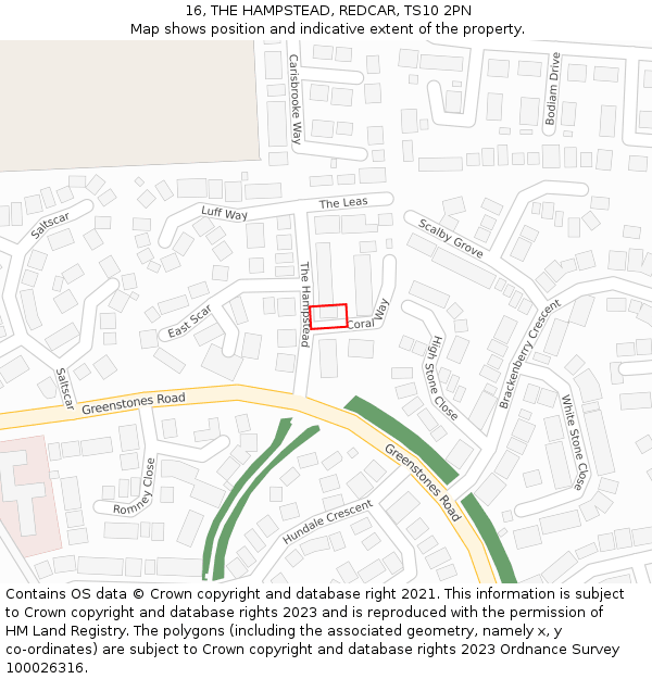 16, THE HAMPSTEAD, REDCAR, TS10 2PN: Location map and indicative extent of plot